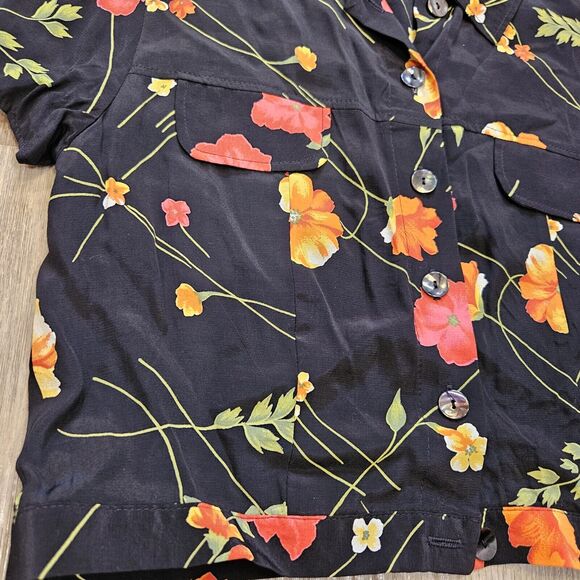 Vtg Apostrophe Floral Blouse Womens L Black Multi Cropped Boho Tropical NEW - Picture 3 of 9